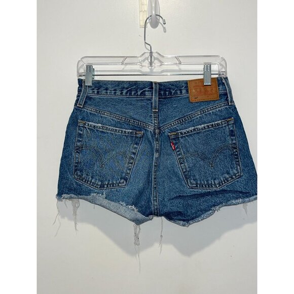 Levis Blue Distressed High-Waisted Denim With Raw Hem Women's Shorts Size 26 - Picture 4 of 8